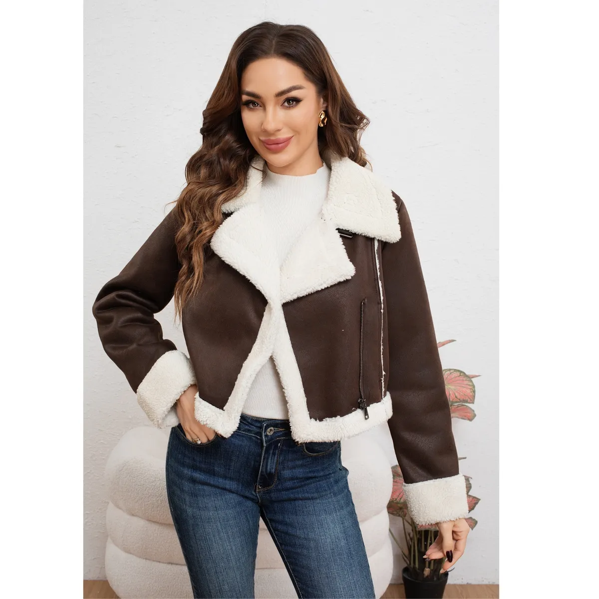 LIKE SHOP - Chaqueta Aviadora Mujer Forro Interior Chiporro Cuello Solapa 7040