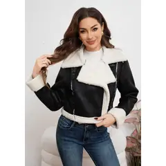 LIKE SHOP - Chaqueta Aviadora Mujer Forro Interior Chiporro Cuello Solapa 7040