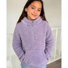 GENERAL - Polerón Chiporro Lila Niña con Medio Cierre y Bolsillo Canguro - Luna Boutique