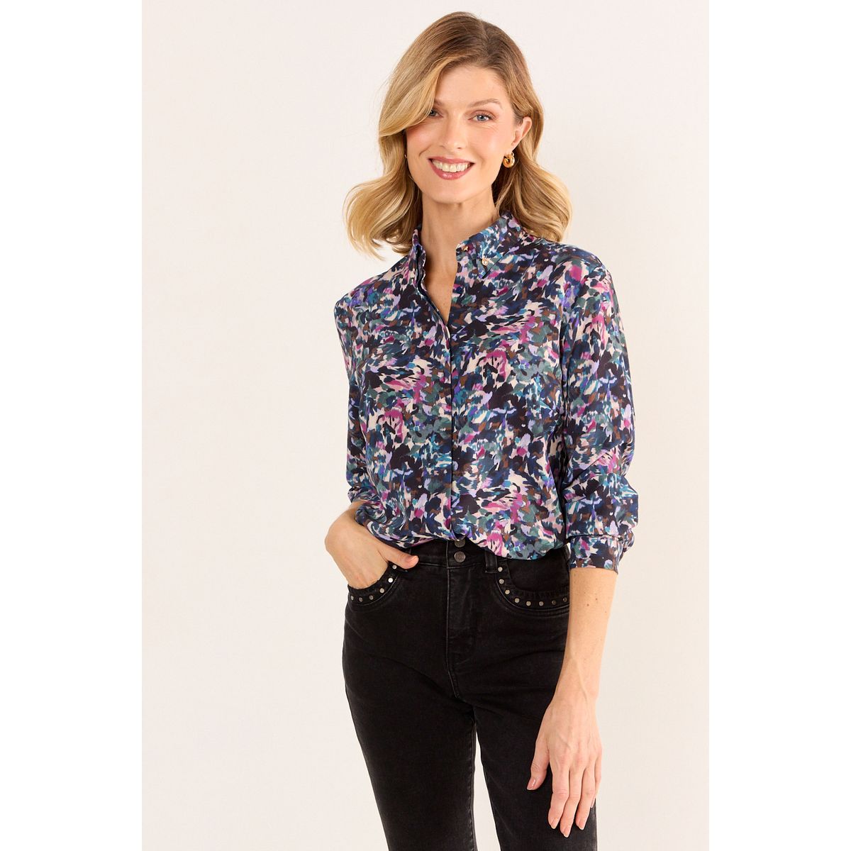 MA GRIFFE - Blusa Camisera Estampada Mujer Crudo Ma Griffe