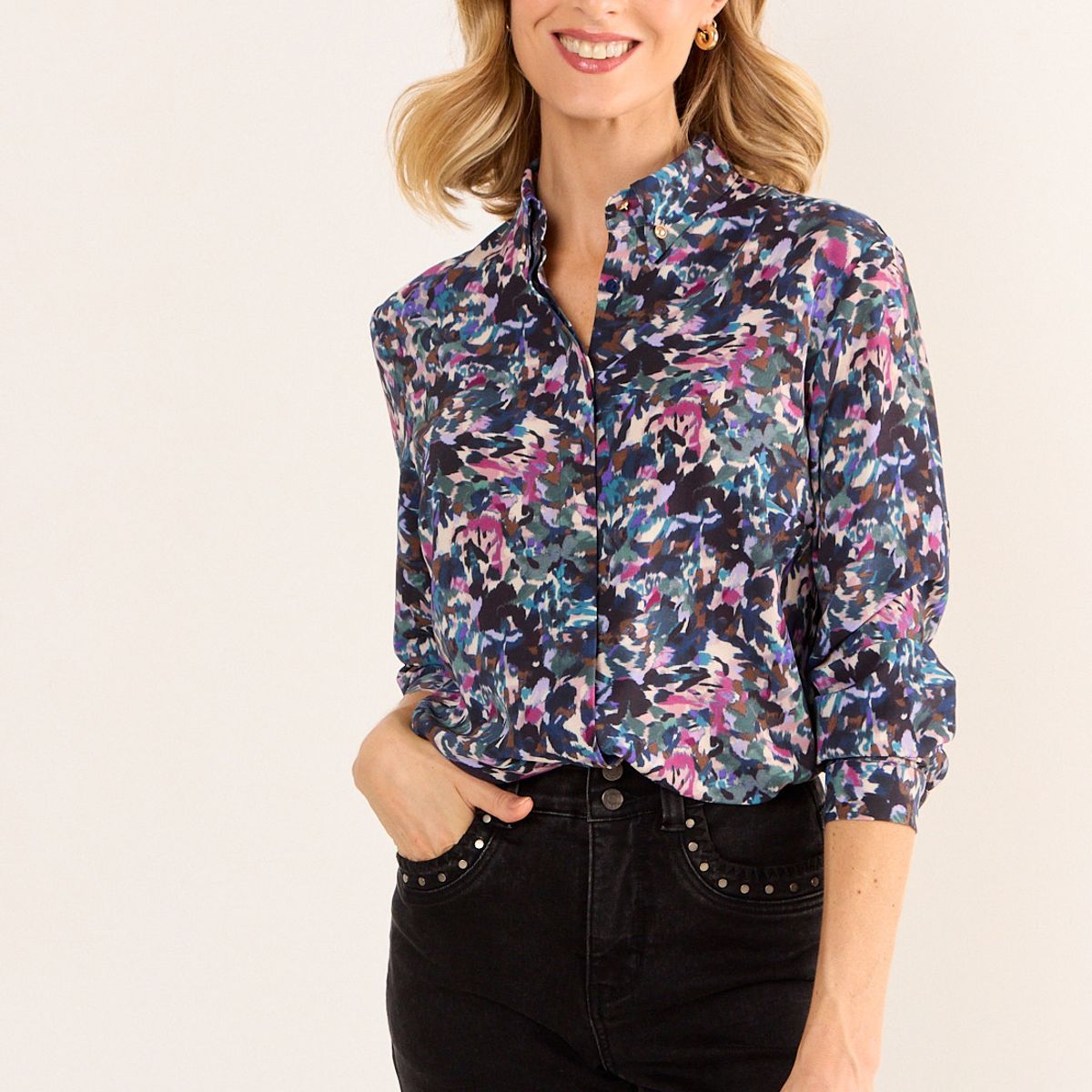 MA GRIFFE - Blusa Camisera Estampada Mujer Crudo Ma Griffe