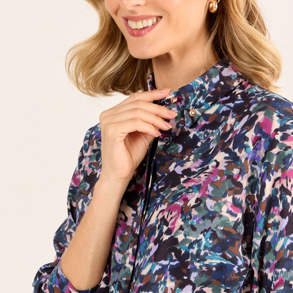 MA GRIFFE - Blusa Camisera Estampada Mujer Crudo Ma Griffe