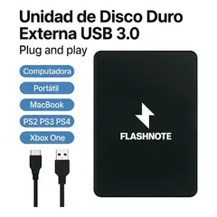 GENERICO - Disco Duro Externo FLASHNOTE 1TB USB 3.0 Compatible PC PS4 Xbox Negro