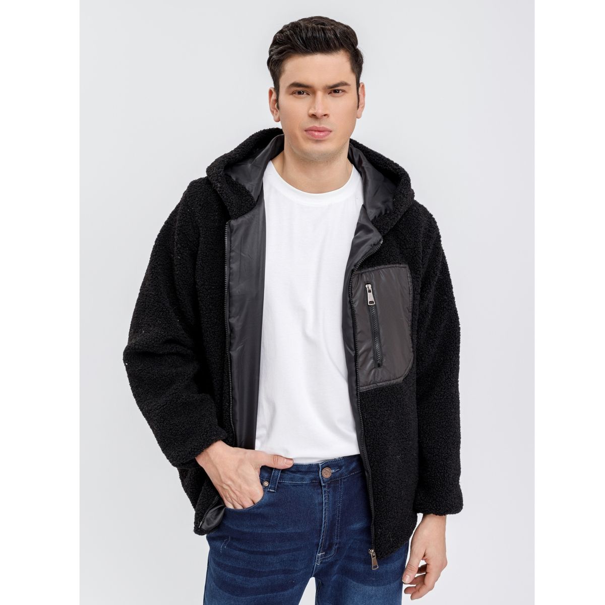 LIKE SHOP - Chaqueta Corderito Hombre Premium Calidad Premium Gorro Cierre 6092