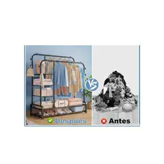 GENERICO - Perchero Rack Doble de Ropa Organizador Multifuncional 68 kg Negro