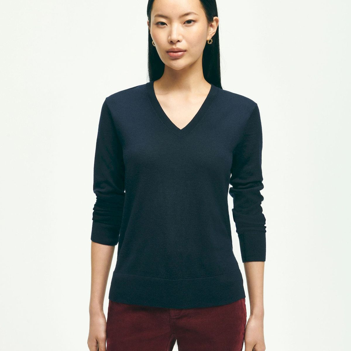 BROOKS BROTHERS - Sweater Mujer Merino V Neck Azul Brooks Brothers