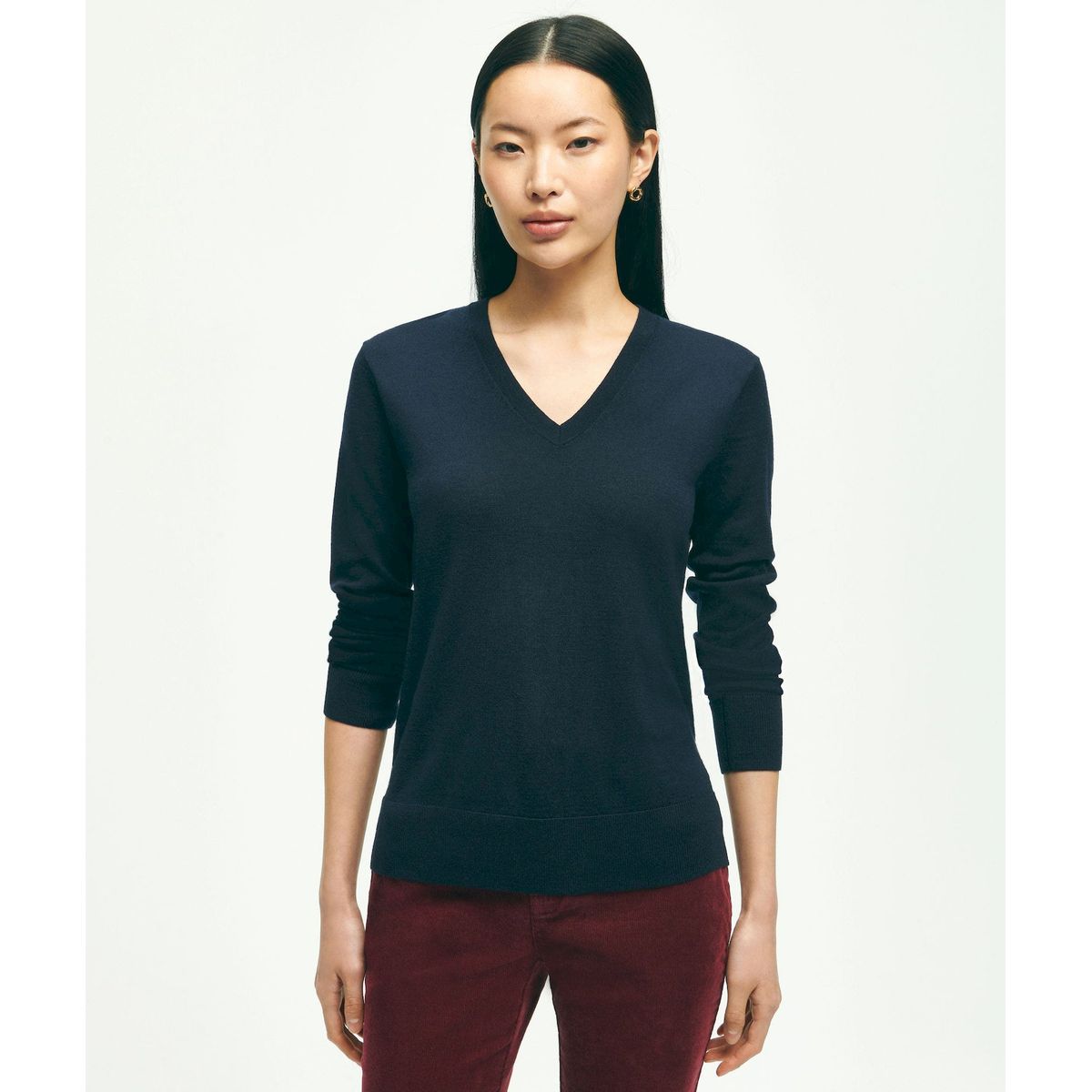 BROOKS BROTHERS - Sweater Mujer Merino V Neck Azul Brooks Brothers