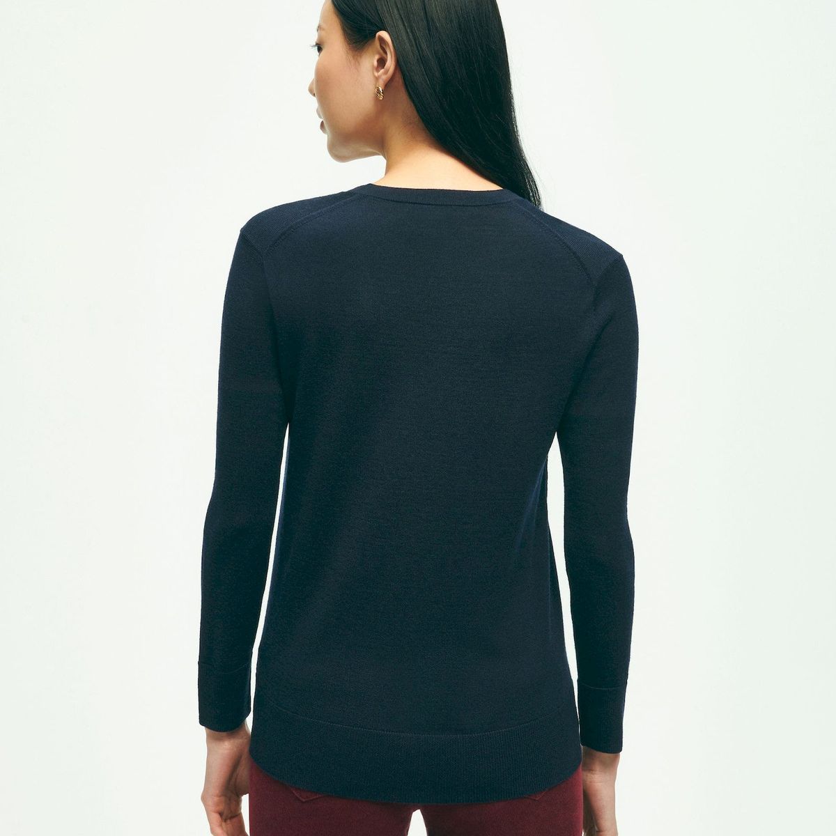 BROOKS BROTHERS - Sweater Mujer Merino V Neck Azul Brooks Brothers