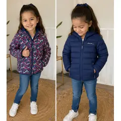 GENERAL - Chaqueta Reversible Niña Azul FloresAzul Marino con Capucha