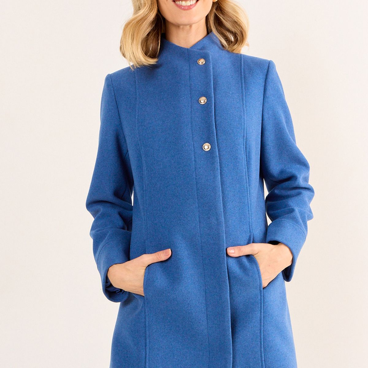 MA GRIFFE - Chaqueton Lana Cuello Alto Mujer Azul Ma Griffe