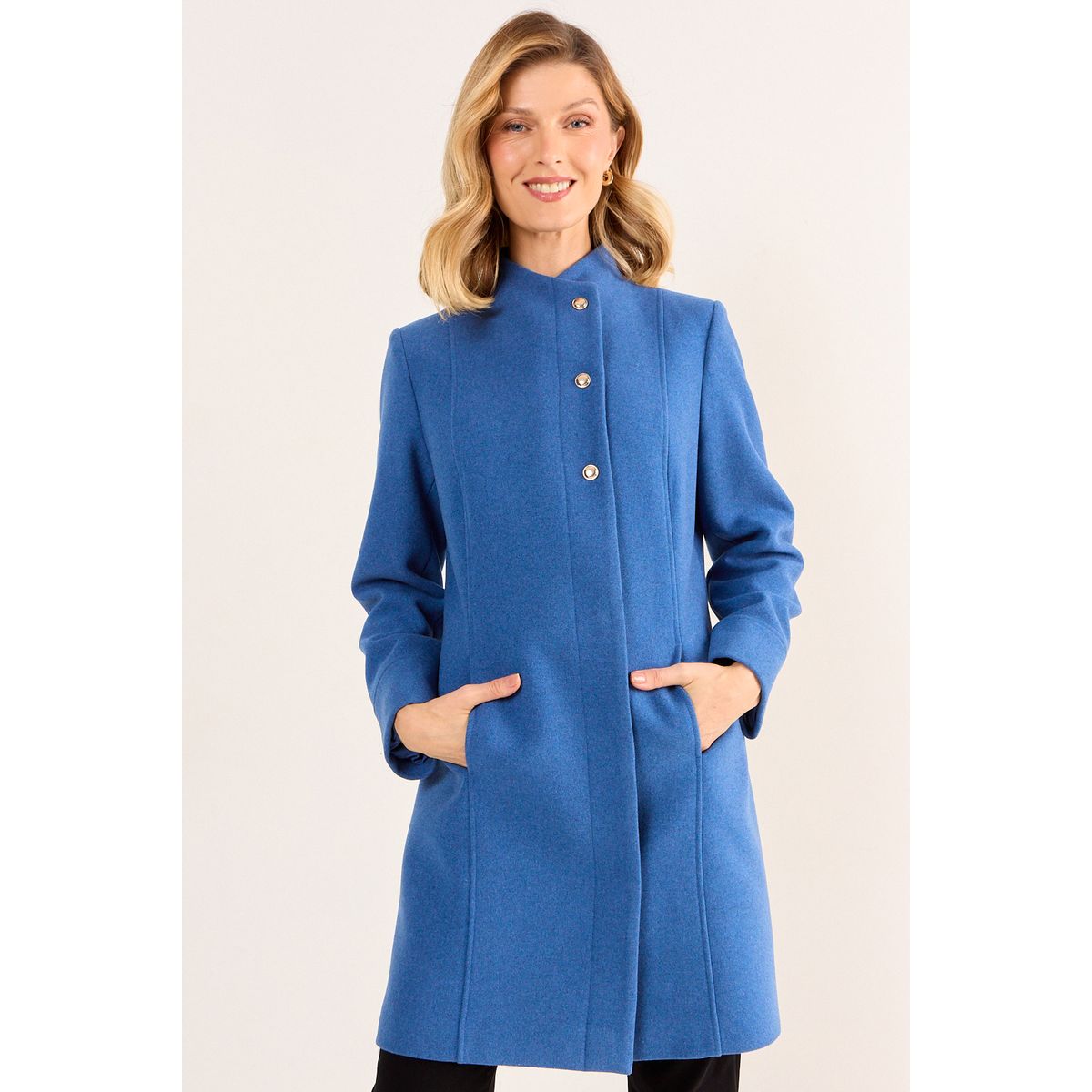 MA GRIFFE - Chaqueton Lana Cuello Alto Mujer Azul Ma Griffe
