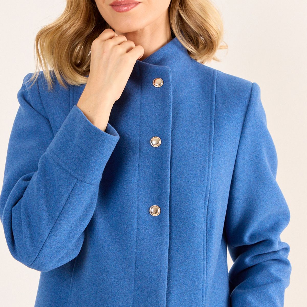 MA GRIFFE - Chaqueton Lana Cuello Alto Mujer Azul Ma Griffe