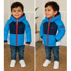 GENERAL - Chaqueta Impermeable Niño Azul Tricolor con Capucha