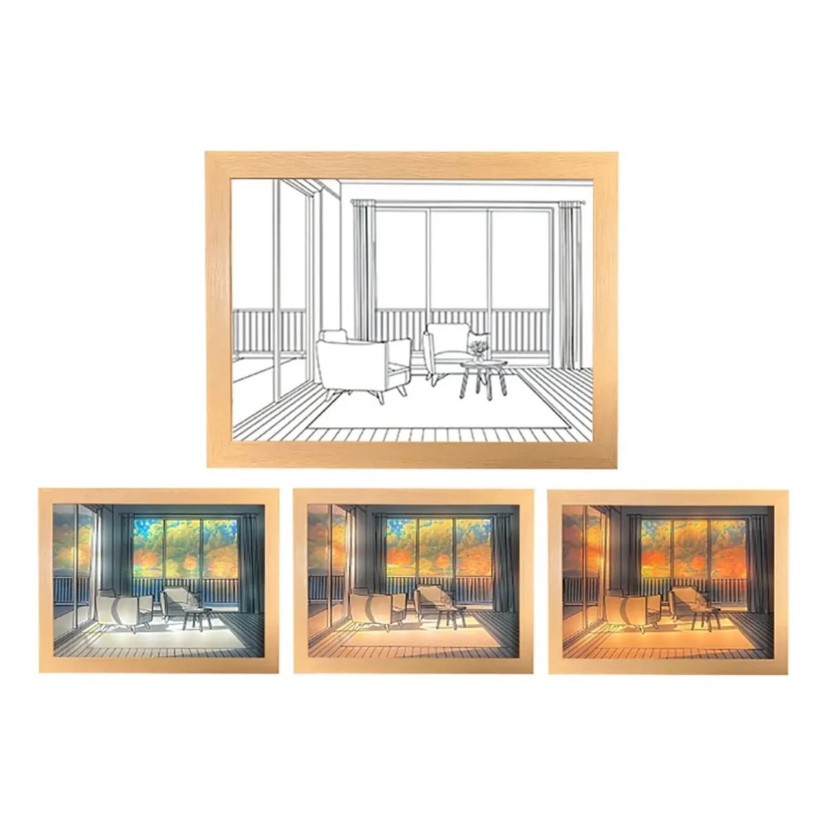 GENERICO - Cuadro Decorativo con Luz LED Ajustable diseño Otoño