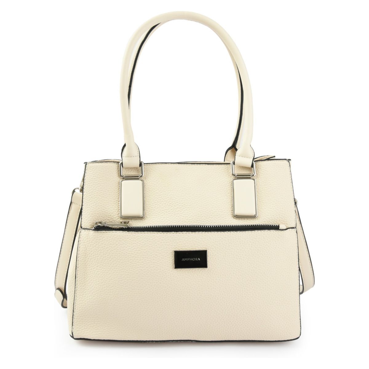 AMPHORA - Cartera Dos Asas Tres Divisiones Mediana Kirya Blanco Crudo Amphora