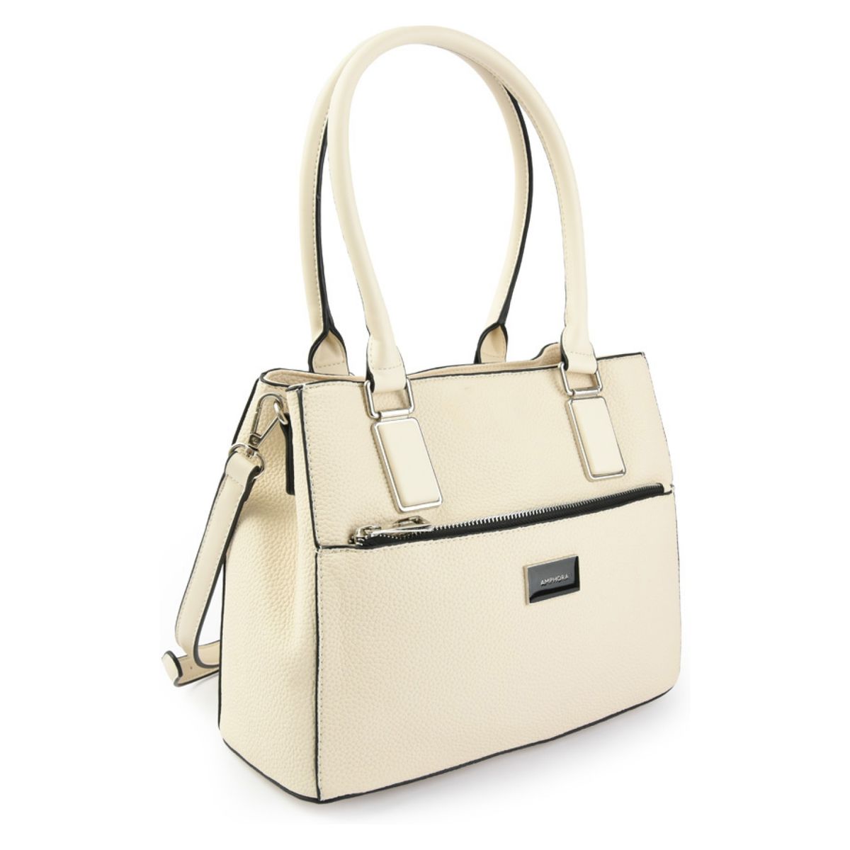 AMPHORA - Cartera Dos Asas Tres Divisiones Mediana Kirya Blanco Crudo Amphora