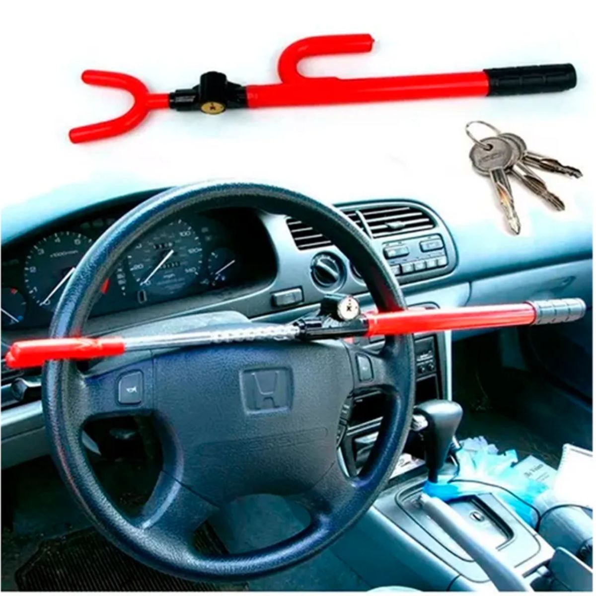 GENERICO - Traba Volante Auto Antirrobo Con Llave Visible Reforzada