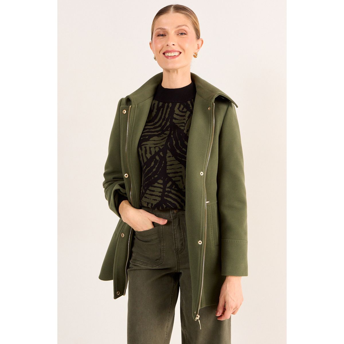 MA GRIFFE - Chaqueton Cuello Camisero Mujer Verde Oliva Magriffe