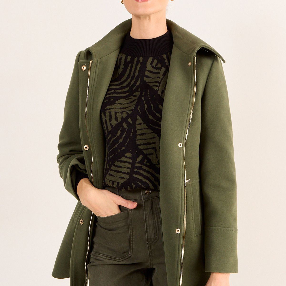 MA GRIFFE - Chaqueton Cuello Camisero Mujer Verde Oliva Magriffe