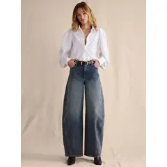 BANANA REPUBLIC - Jeans Mujer High-Rise Loose Barrel Celeste