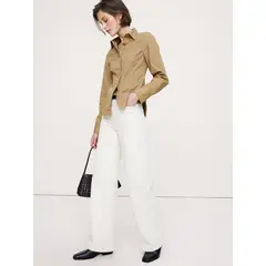 BANANA REPUBLIC - Blusa Mujer Stretch-Algodón Hourglass Verde