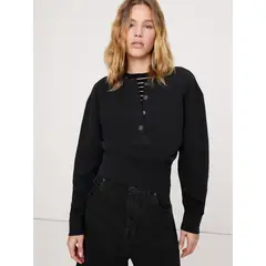 BANANA REPUBLIC - Polerón Mujer French Terry Henley Negro