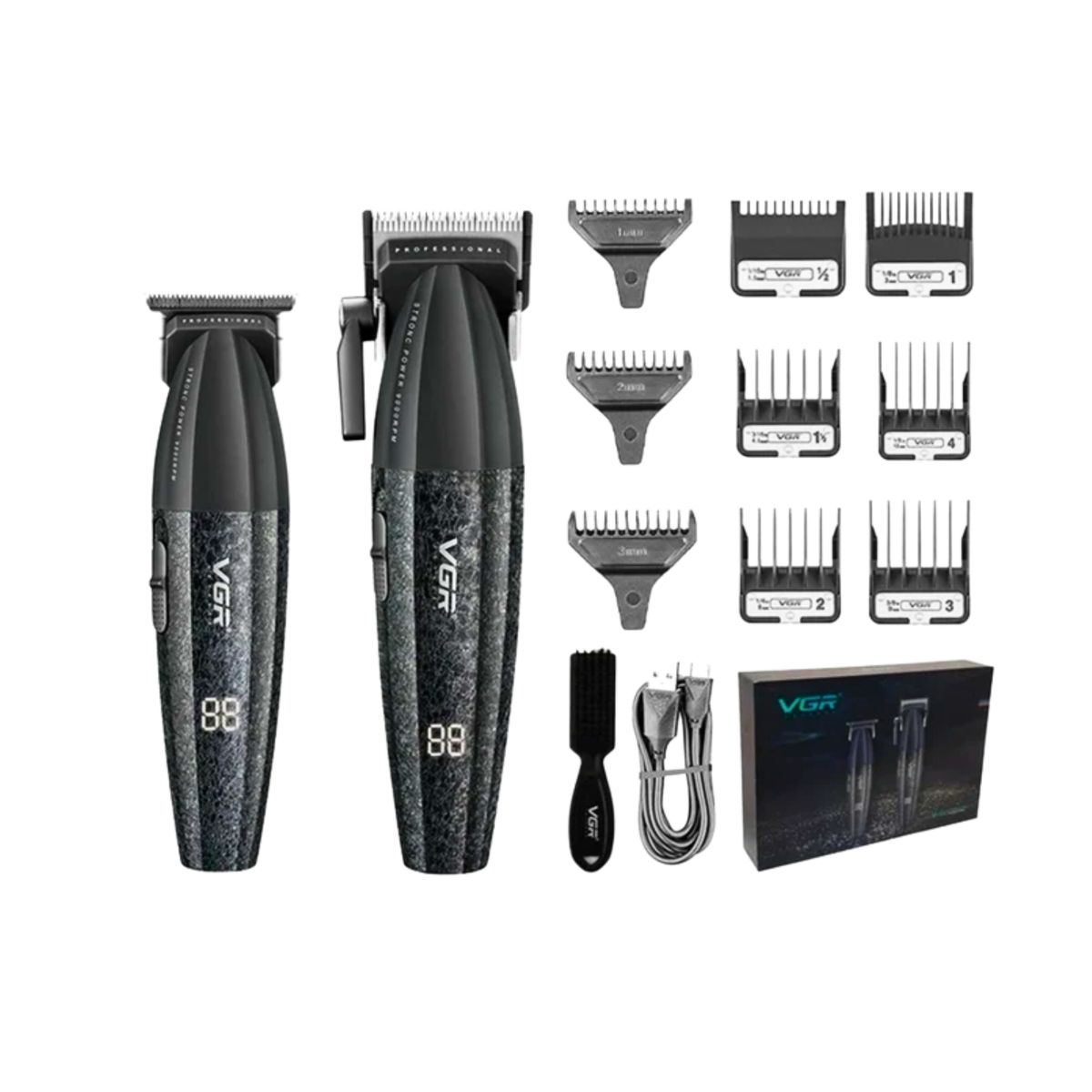 VGR - Barber Combo VGR Profesional V640 Clipper y Trimmer 9000RPM Negro