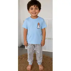 GENERAL - Pijama 3 PIEZAS Niño Manga Corta Gris Cohetes y Planetas