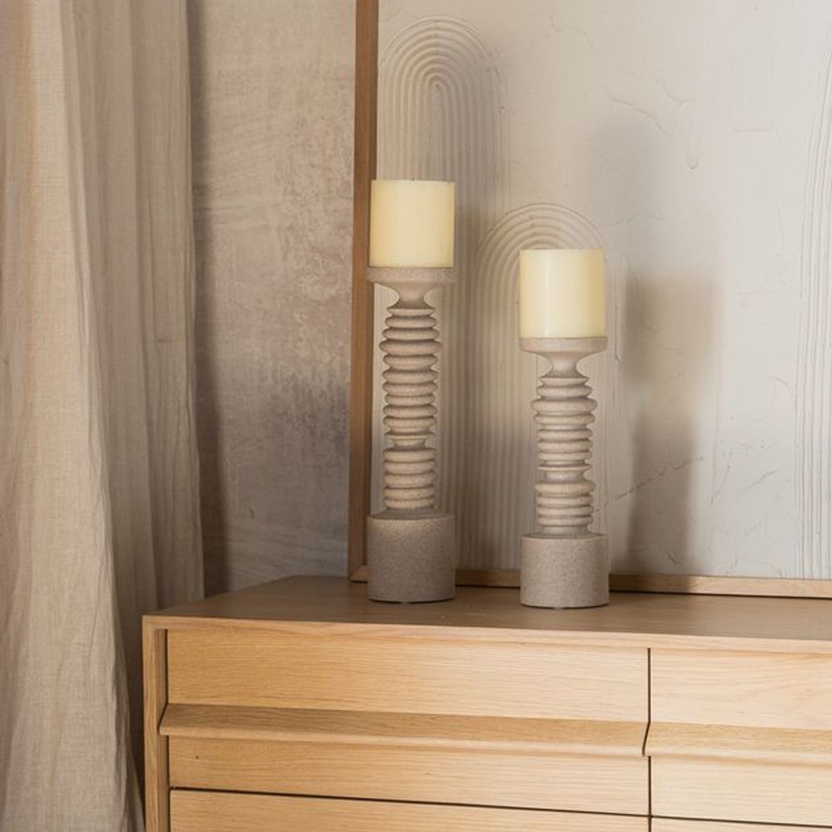 AMOBLE - Candelabro Bola M Amoble Madera Sólida Beige