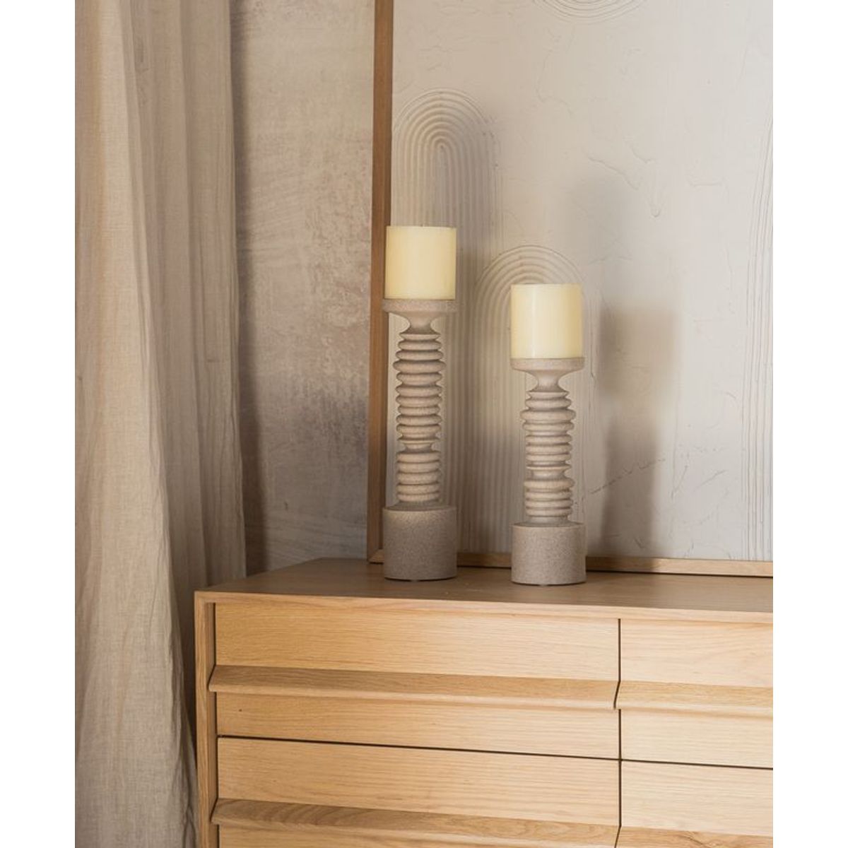 AMOBLE - Candelabro Bola M Amoble Madera Sólida Beige