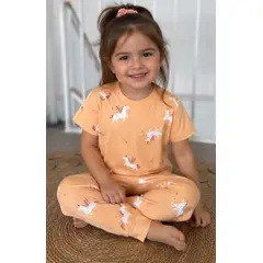GENERAL - Pijama 3 PIEZAS Niña Manga Corta Naranja Unicornios