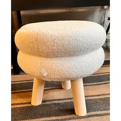 GENERICO - Pouf Blanco base Madera piel sintetica 35x35x35 cm