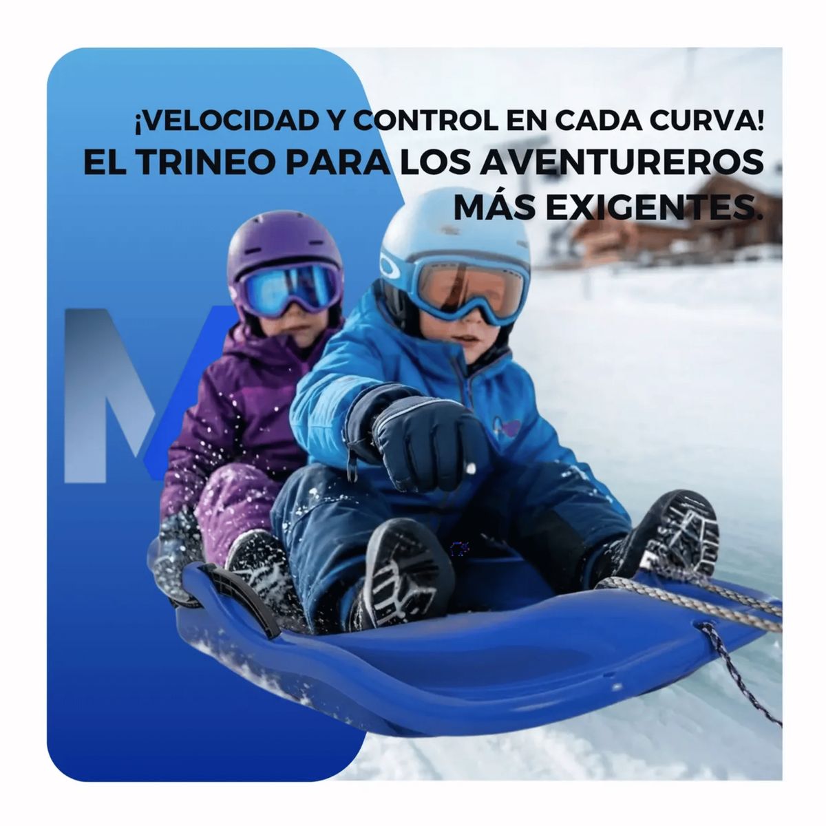 GENERICO - Trineo Para Nieve Reforzado Con Frenos - Adultos Y Niños Azul