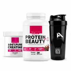 4ACTIVE - PACK PROTEINA BEAUTY PROTELLA 870GR+ CREATINA 300GR SIN SABOR + SHAKER -4ACTIVE