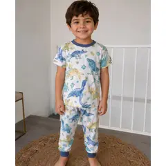 GENERAL - Pijama Niño 3 piezas Manga Corta Blanco Dinosaurios y constelaciones Acuarela