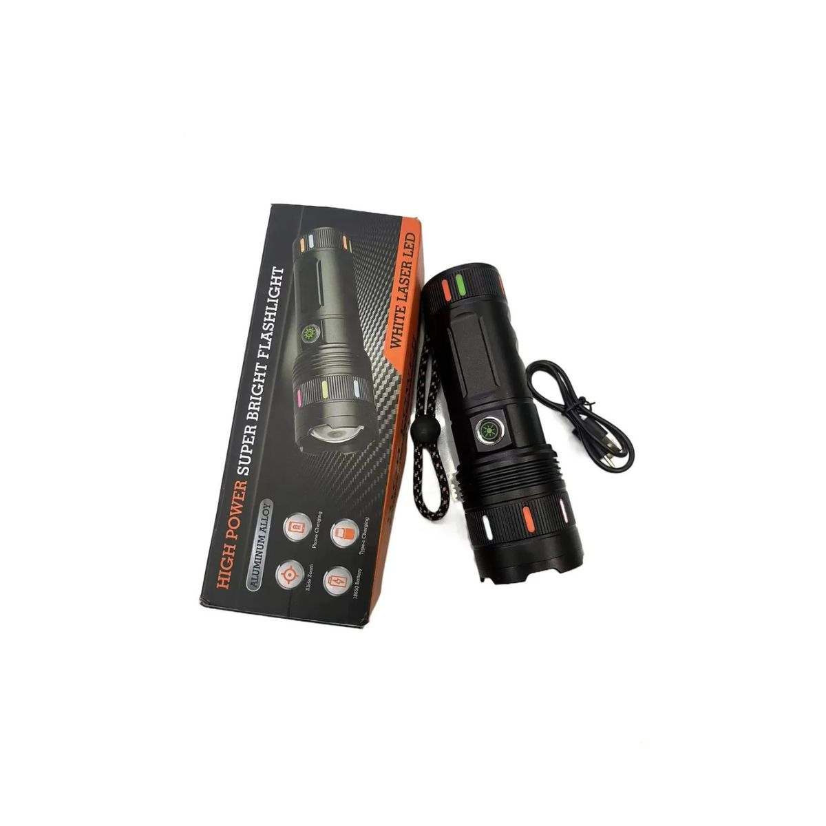 GENERICO - Linterna Táctica LED Alta Potencia Recargable USB-C 882 Corta
