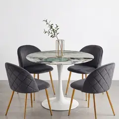 CORI CORI - Comedor Mesa Tulip Marmol Stone 100cms + 4 Sillas Bread Gold