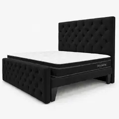 GENERICO - Cama King Capitone Negro con Doble Respaldo Con Colchon Mery Desing – Diseño Moderno y Máximo Confort