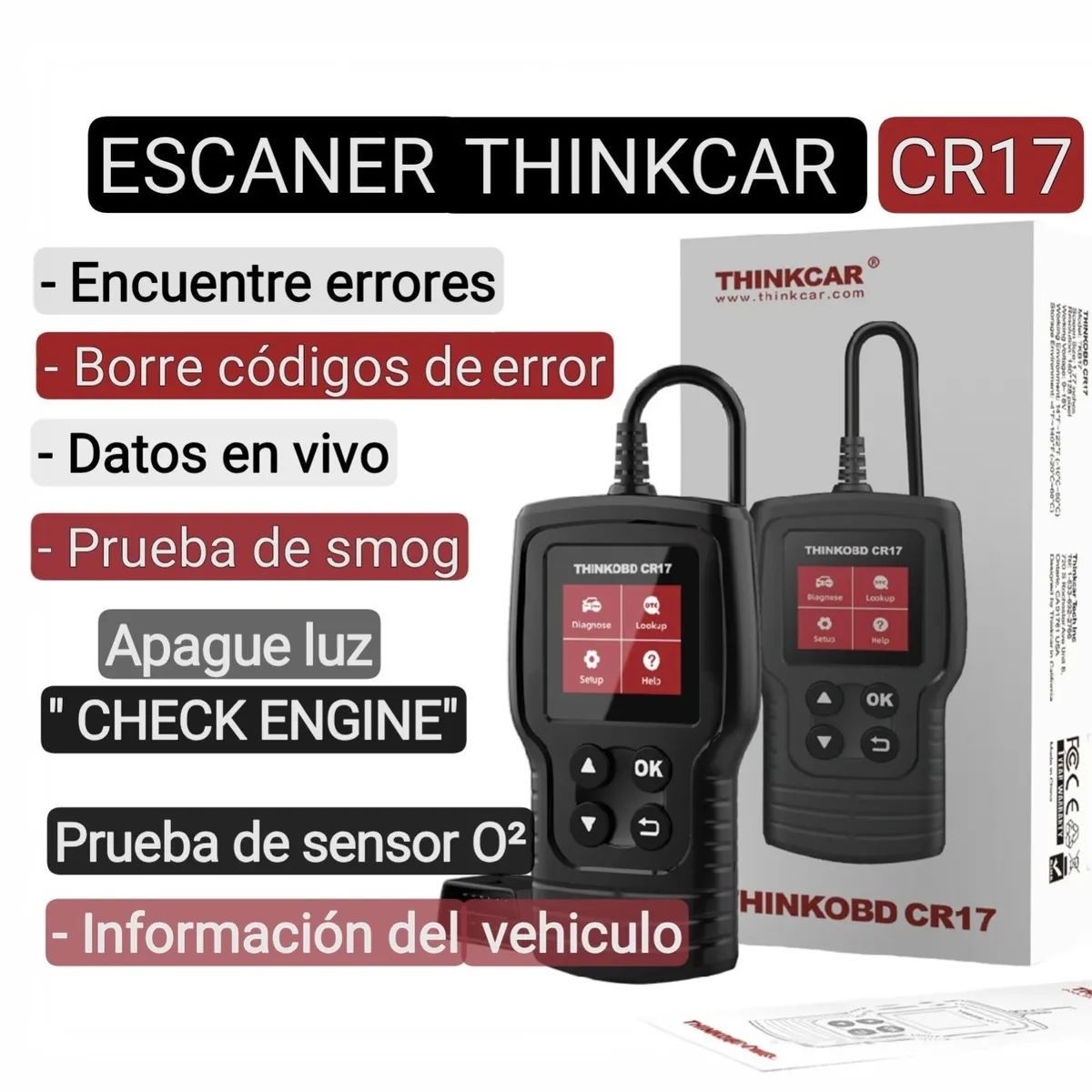 GENERICO - Escaner Automotriz Multimarca Thinkcar CR17. Thinkscan. Borra códigos de error. Scanner. Luz MIL