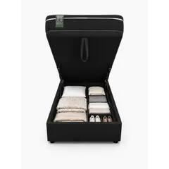 GENERICO - Cama 1 Plaza Capitone Negro Baúl Multifuncional + Base + Respaldo + Colchon Excellence Plus