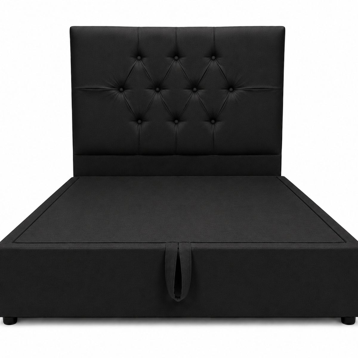 GENERICO - Cama 1 Plaza Capitone Negro Baúl Multifuncional + Base + Respaldo + Colchon Mery Desing