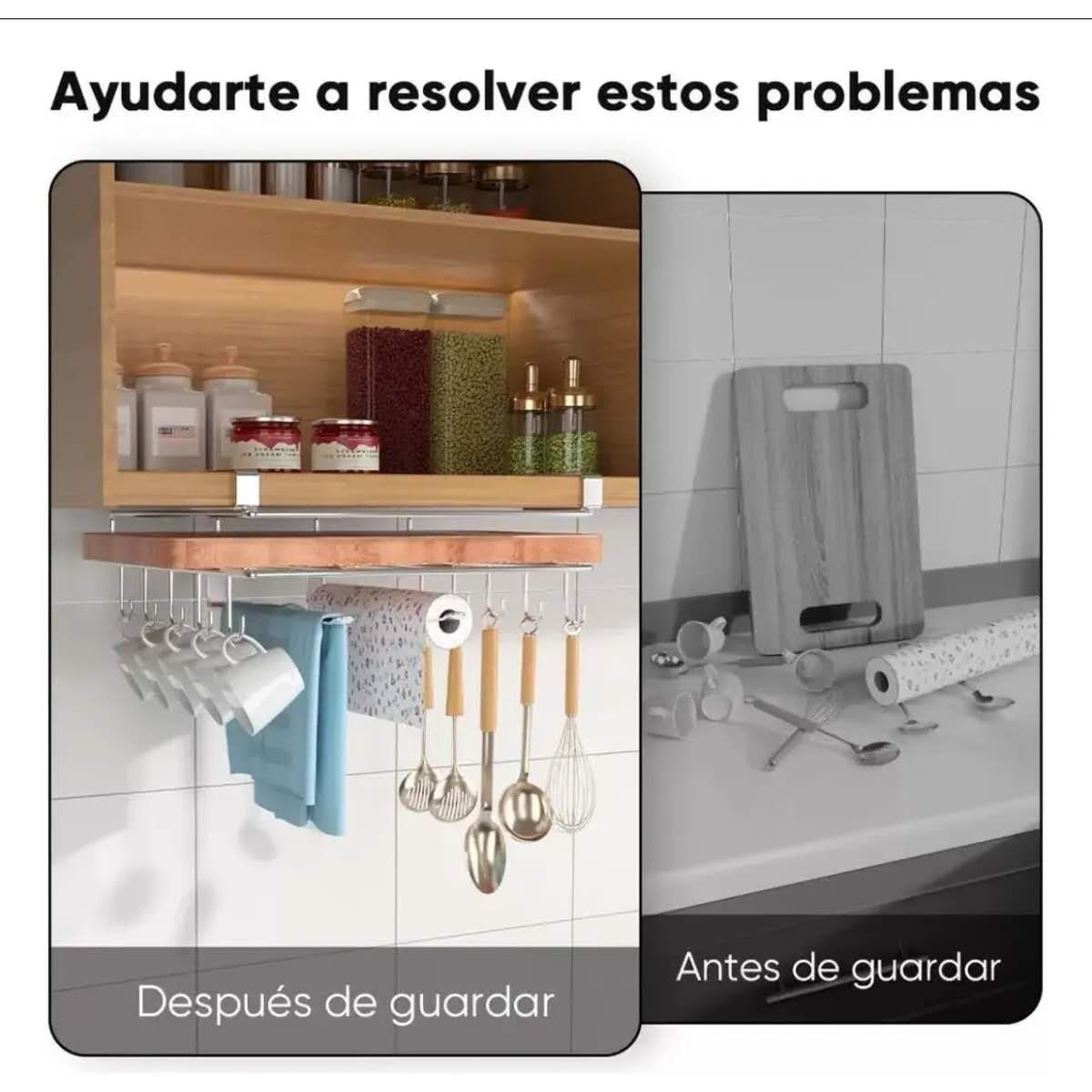 GENERICO - Soporte Metal Colgador Tazas Cocina Doble Capa Plateado