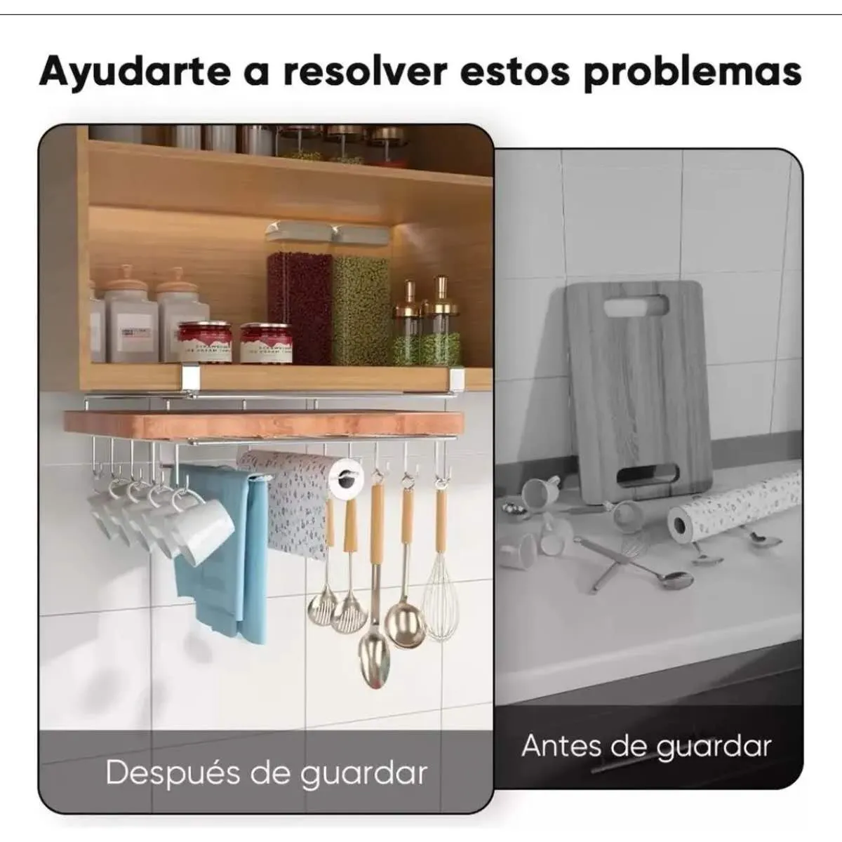GENERICO - Soporte Metal Colgador Tazas Cocina Doble Capa Plateado