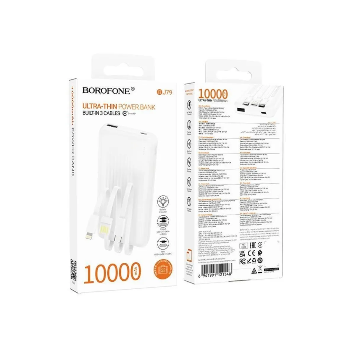 BOROFONE - PowerBank Borofone BJ79 Ultra Delgada 10.000 mAh, Color Blanco
