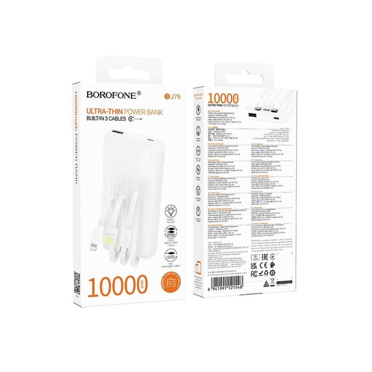 BOROFONE - PowerBank Borofone BJ79 Ultra Delgada 10.000 mAh, Color Blanco