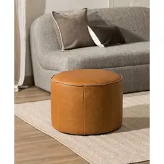 AMOBLE - Pouf Senda Cuero Redondo Café