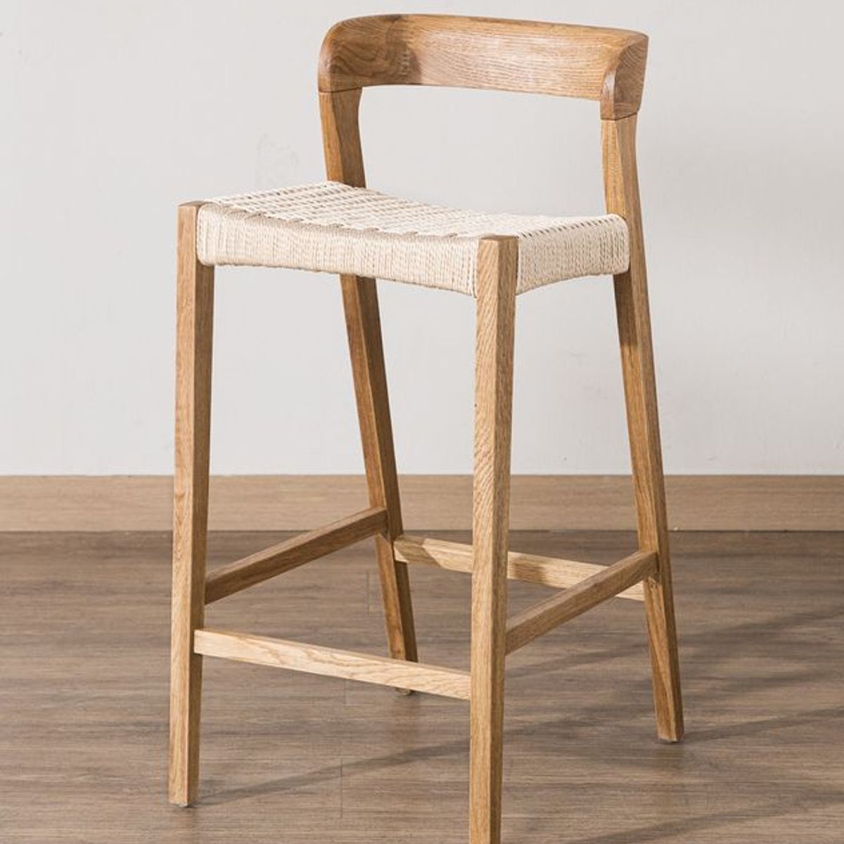 AMOBLE - Taburete Grant Alto Amoble Natural Madera de Roble, Cuerda