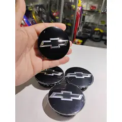 GENERICO - Set X4 Tapa centro de Llantas de autos 59mm diámetro 20mm profundidad Chevrolet negra logo plata