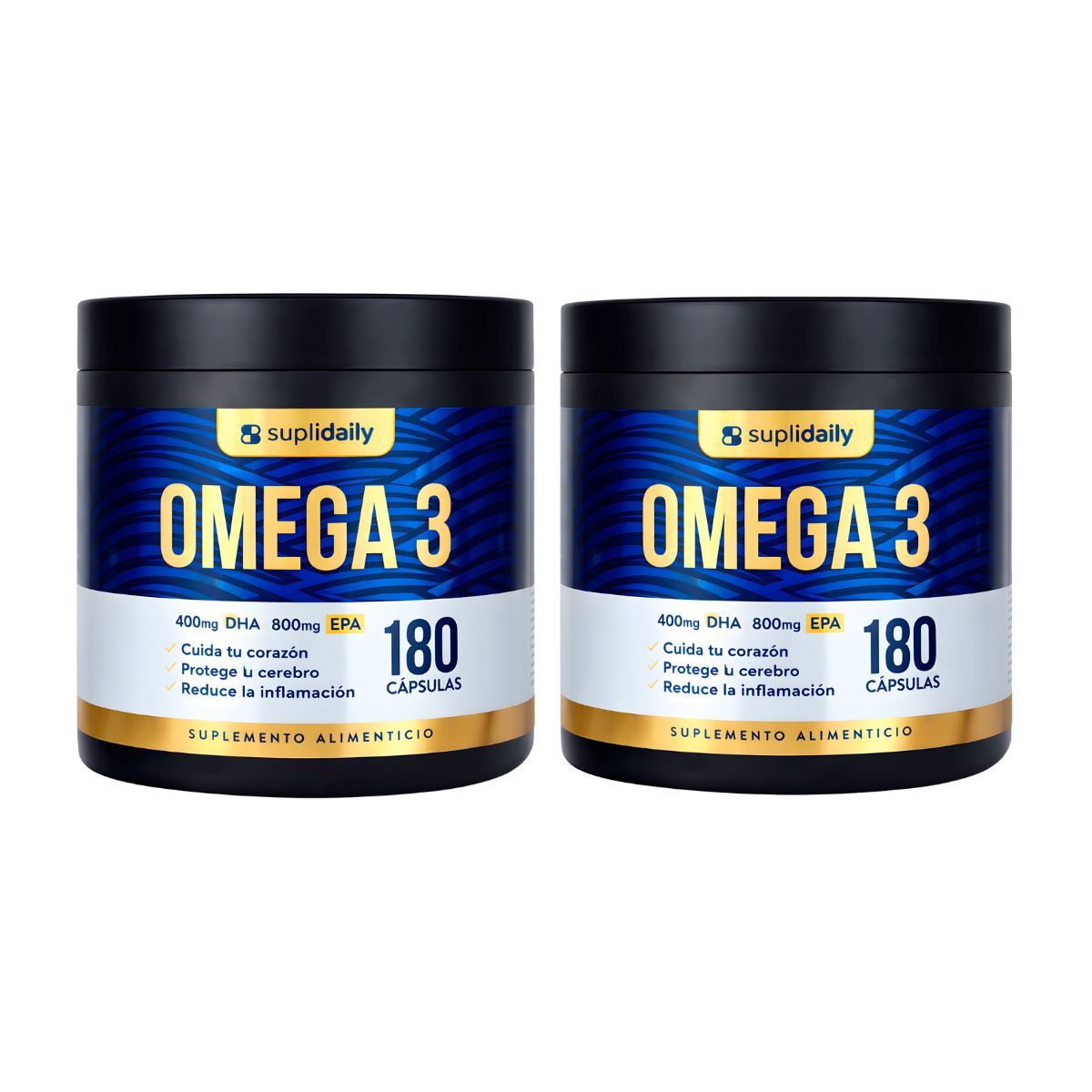 SUPLIDAILY - Omega 3 800 Epa 400 Dha 360 Cap Alta Pureza Pack X2