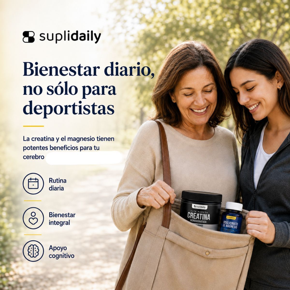 SUPLIDAILY - Pack Creatina Monohidratada 300g + Magnesio 60 Capsulas Rendimiento y Recuperación Total